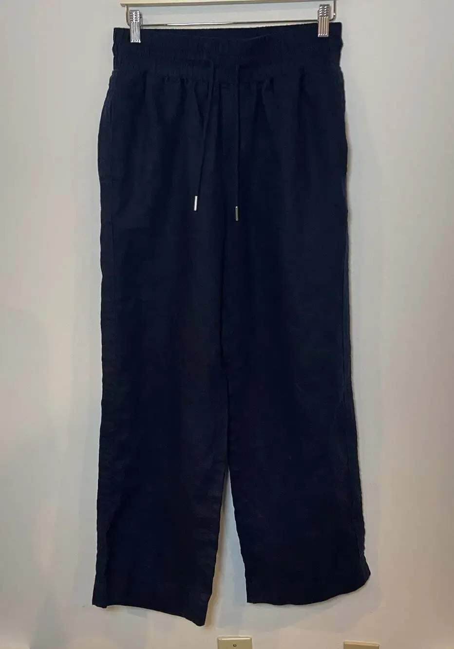 Quince European 100% Linen Tapered Ankle Pants Pull On Navy Blue Medium M